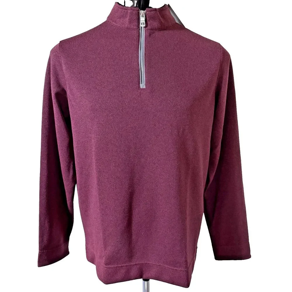 NWT Peter Millar Mens Medium Crown Comfort Burgundy Quarter Zip Pullover Sweater